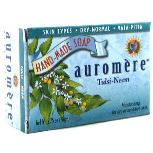 Auromere Ayurvedic Bar Soap Moisturizing Formula For Dry And Sensitive Skin, Tulsi-Neem, 2.75 Oz